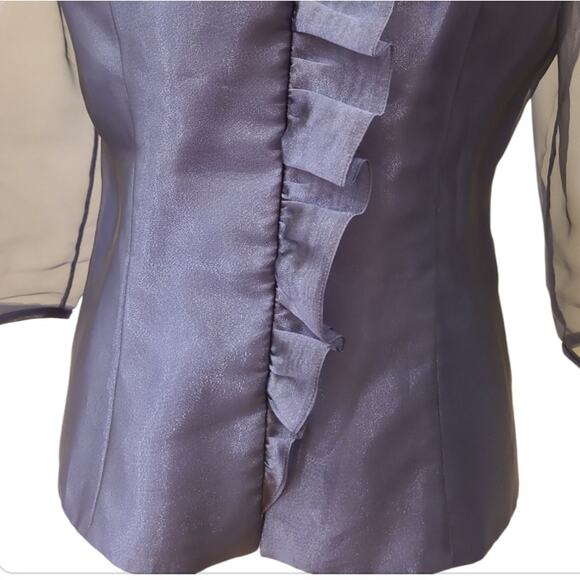 Alex Evenings Sheer Sleeve Shimmery Ruffle V-Neck Top Blouse Sz M Purple Dressy - Picture 6 of 11